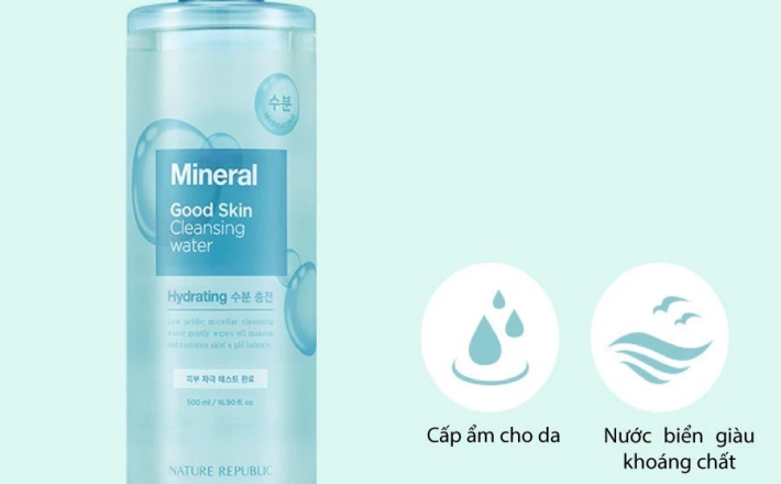 Nước tẩy trang cho da khô Nature Republic làm sạch sâu bụi bẩn và makeup Good Skin Mineral Ampoule 500ml
