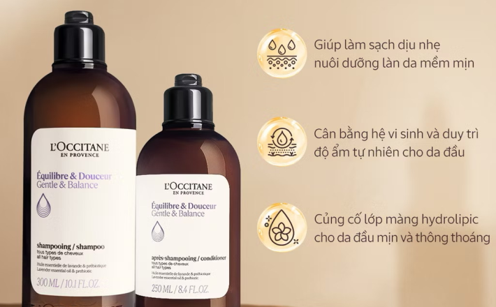 ￼Combo Gội Xả L'OCCITANE Gentle & Balance Dành Cho Mọi Loại Da Đầu 250ml Và 300ml 