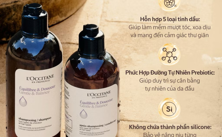 ￼Combo Gội Xả L'OCCITANE Gentle & Balance Dành Cho Mọi Loại Da Đầu 250ml Và 300ml 