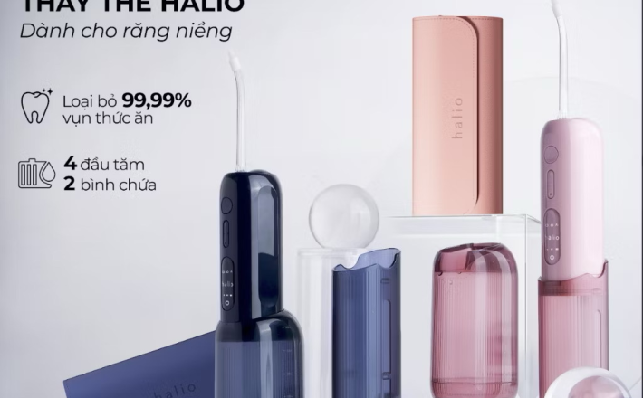 ￼Máy Tăm Nước 2 Bình Thay Thế Halio UltraClean Express Hydro Floss - Kèm Túi Da 