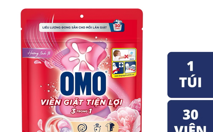 ￼Túi viên giặt tiện lợi OMO 3 trong 1 (30-50viên/túi) 