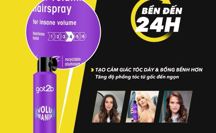 Xịt tạo phồng tóc Got2b Volumizing Hairspray 300ml - Giữ độ phồng lên đến 24 giờ, không gây cứng tóc 