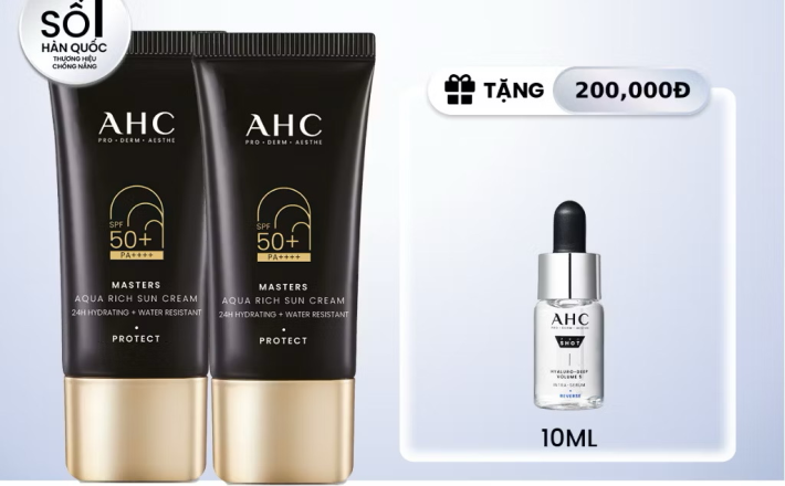 ￼[MUA 1 TẶNG 1] Kem chống nắng AHC phổ rộng 400nm căng mướt da chuẩn Hàn Masters Aqua Rich Sun Cream 30ml 