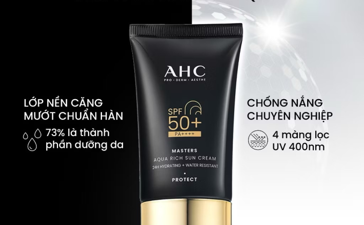 ￼[MUA 1 TẶNG 1] Kem chống nắng AHC phổ rộng 400nm căng mướt da chuẩn Hàn Masters Aqua Rich Sun Cream 30ml 