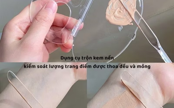[Khay kèm thanh trộn nền] Khay trộn kem nền Mica trong suốt có nắp đậy tặng kèm thanh trộn 