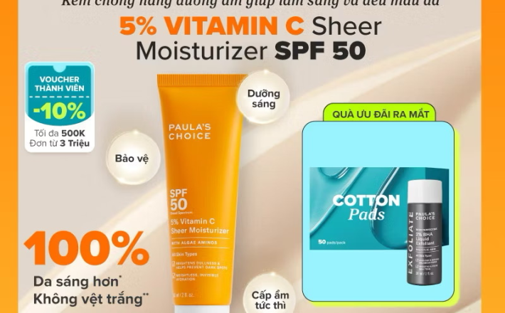 ￼Kem chống nắng dưỡng ẩm giúp làm sáng và đều màu da SPF 50 Paula's Choice 5% Vitamin C 60ml - 1360 