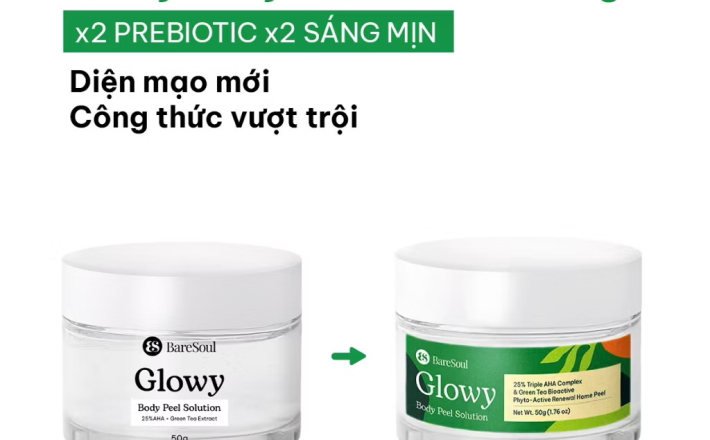 ￼[TẶNG CỌ] Peel da giúp làm sáng, giảm thâm mông, nách, bikini, đầu gối, khuỷu tay AHA 25% BareSoul Glowy Body Peel 50g 