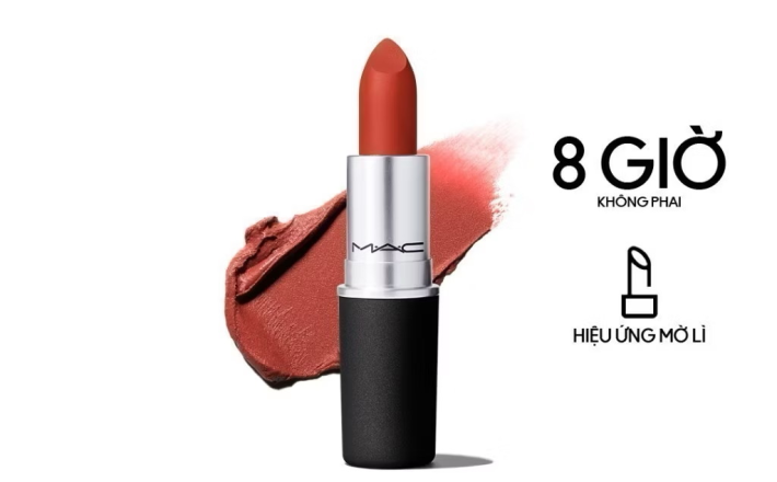 ￼Son thỏi lì MAC Powder Kiss Lipstick đem đến hiệu ứng mịn lì nhẹ môi giúp làm mờ vân môi và dưỡng ẩm 