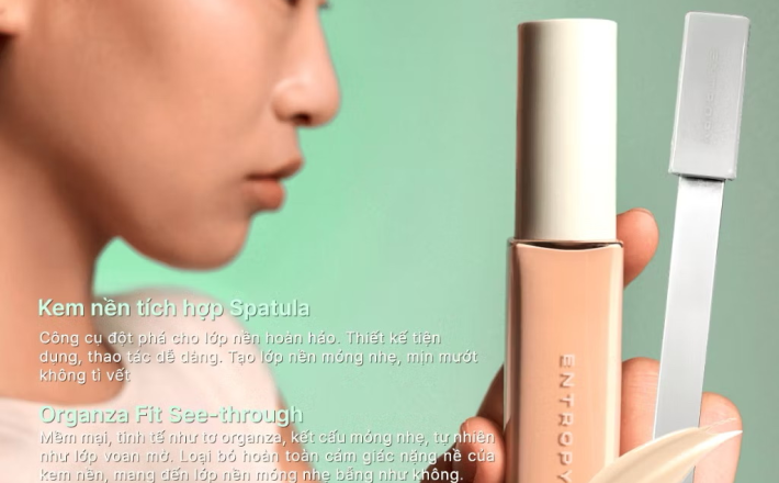 ￼Kem nền tích hợp Spatula mỏng nhẹ như lụa che phủ tự nhiên, bền màu cả ngày 40g Entropy Organza Fit Spatula Foundation 