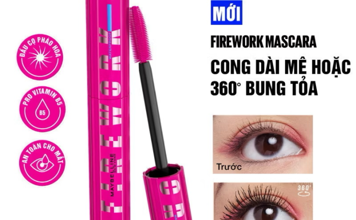 ￼[Mới] Mascara Firework Chuốt Mi Cong Dài và Tỏa Mi 360 Độ Lash Sensational Maybelline New York Waterproof 8.75ml 