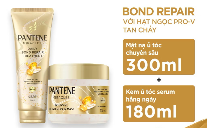 ￼Combo Mặt Nạ Ủ Tóc Chuyên Sâu Hộp 300ML & Kem Ủ Tóc Serum PANTENE Miracles Phục Hồi Liên Kết Tóc Tuýp 180ML 
