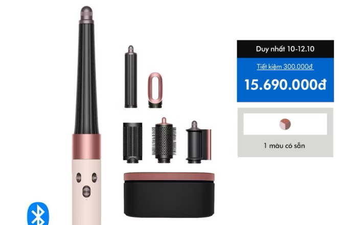 ￼[1-12.10 SIÊU SALE MUA SẮM] Máy tạo kiểu tóc thông minh Dyson Airwrap i.d. ™ HS08 Straight + Wavy (Ceramic Pink) 