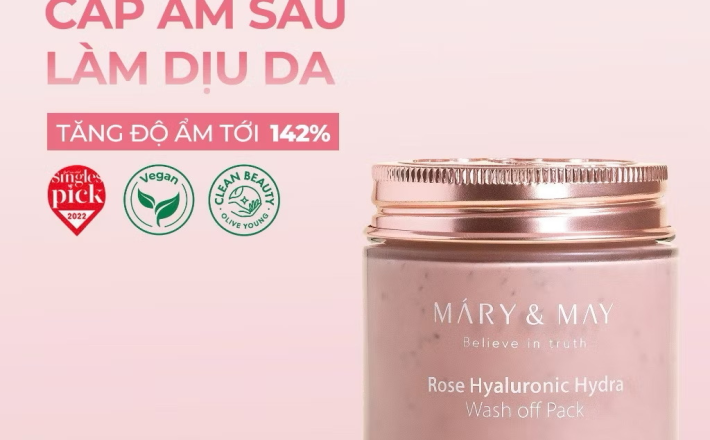 ￼Mặt Nạ Đất Sét Hoa Hồng Mary&May Rose Hyaluronic Hydra Wash Off Mask125g 