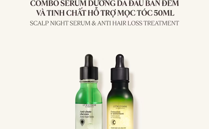 ￼Combo Serum Dưỡng Da Đầu Ban Đêm Và Tinh Chất Kích Thích Mọc Tóc L'OCCITANE 50ml 