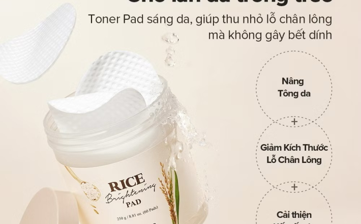 ￼[SKINFOOD Official] Hộp 60 miếng bông gạo dưỡng trắng / Nâng tông da / Giảm Kích Thước Lỗ Chân Lông / Rice Brightening Toner Pad 