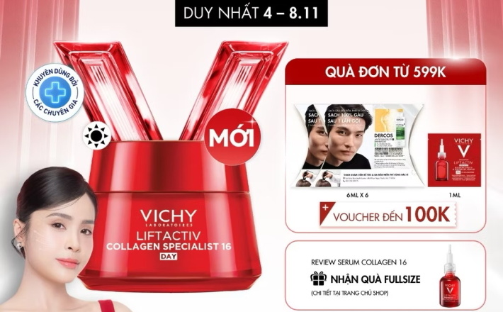 ￼Kem dưỡng cải thiện trọn 16 dấu hiệu lão hóa, giúp giảm nếp nhăn, săn chắc dùng ban ngày Vichy Collagen 16 50ml 