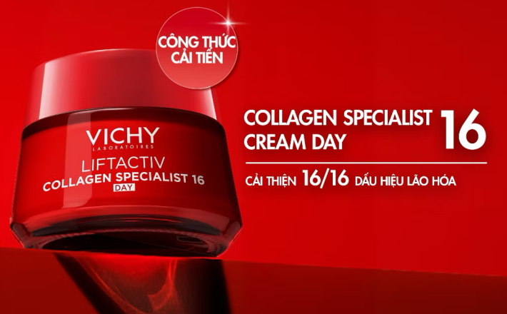 ￼Kem dưỡng cải thiện trọn 16 dấu hiệu lão hóa, giúp giảm nếp nhăn, săn chắc dùng ban ngày Vichy Collagen 16 50ml 
