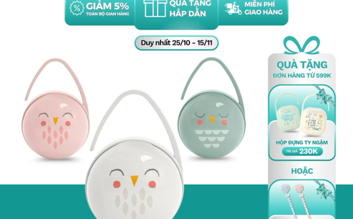 Hộp đựng hai ty ngậm SUAVINEX 2 ngăn có dây treo tiện dụng 