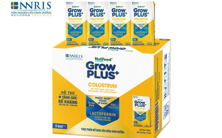 ￼Thùng 24 hộp Sữa bột pha sẵn Nutifood Sweden GrowPLUS+ Colostrum Lactoferrin 110ml 