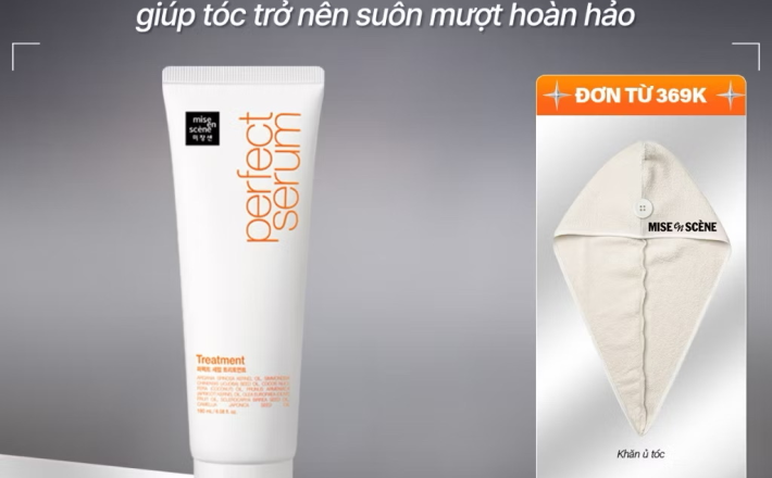 ￼Kem xả mise en scène Perfect Serum Treatment 180ml phục hồi hư tổn, nuôi dưỡng từ bên trong, giúp tóc suôn mượt hoàn hảo 