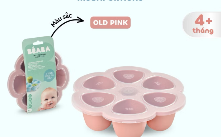 ￼Khay trữ đồ ăn dặm cho bé BÉABA - 6 ngăn silicone cao cấp, chịu nhiệt cao, có nắp đậy tiện dụng 