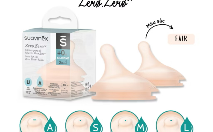 ￼Bộ 2 núm ty thay thế dành cho Bình sữa ZERO.ZERO SUAVINEX 