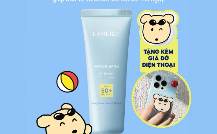 ￼[Phiên bản đặc biệt] LANEIGE x GGAMJA Kem Chống Nắng Laneige Water Bank UV Barrier Sunscreen 50ml 