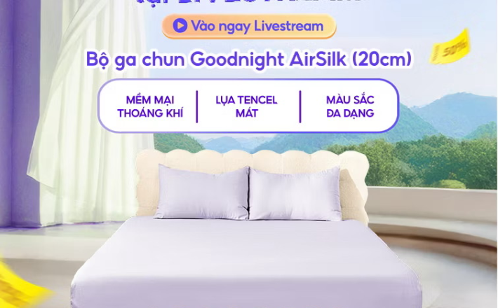 ￼Bộ Ga Gối 3 Món Goodnight Airsilk 20cm, Ga Giường Tencel Cao Cấp Mềm Mại, 9 Màu, Bộ ga gối nệm 