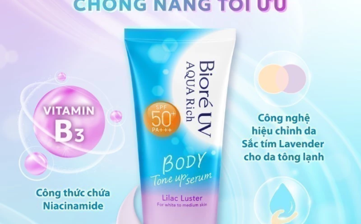 Biore UV Aqua Rich Serum Chống Nắng Dưỡng Thể Nâng Tông Lilac Luster 130ml
