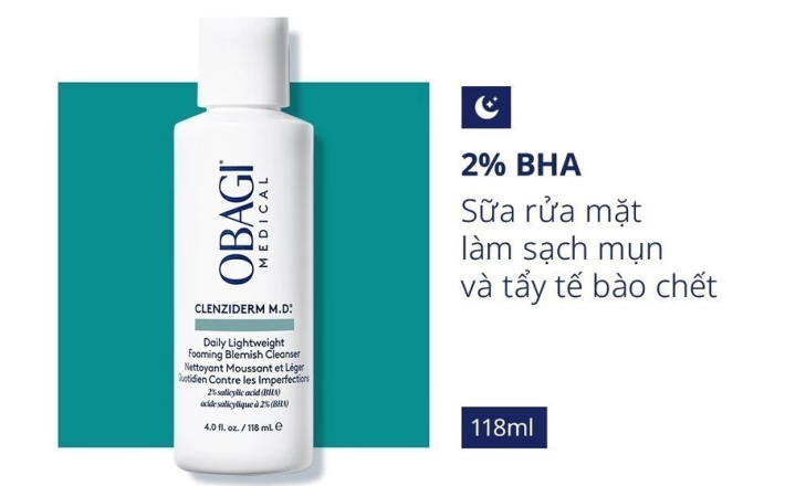 Sữa rửa mặt Obagi Medical Clenziderm M.D. Daily lightweight Foaming Blemish Cleanser 118ml
