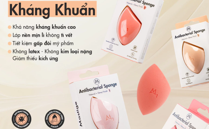 Bộ 4 Mút Trang Điểm Mastige Kháng Khuẩn Nhiều Màu Antibacterial Sponge Hasaki Sản Phẩm Chính Hãng