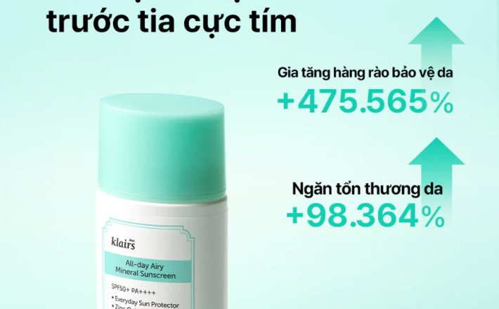 Kem chống nắng Dear, Klairs All-day Airy Mineral Sunscreen SPF50+ PA++++ 35g