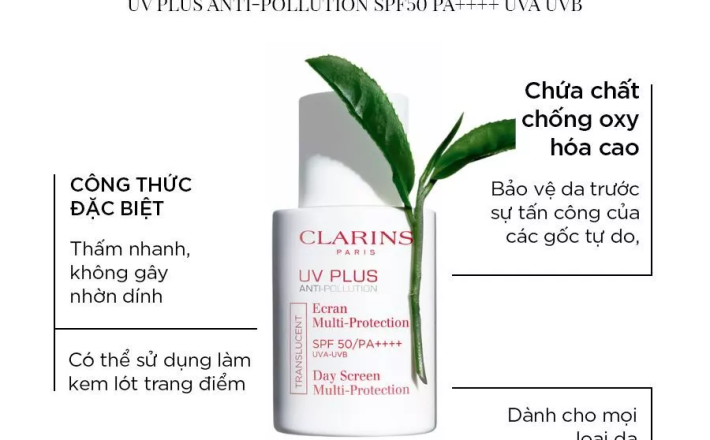 Kem Chống Nắng Chống Ô Nhiễm Clarins UV Plus Anti-Pollution SPF50 PA++++ UVA UVB Day Screen 30ml