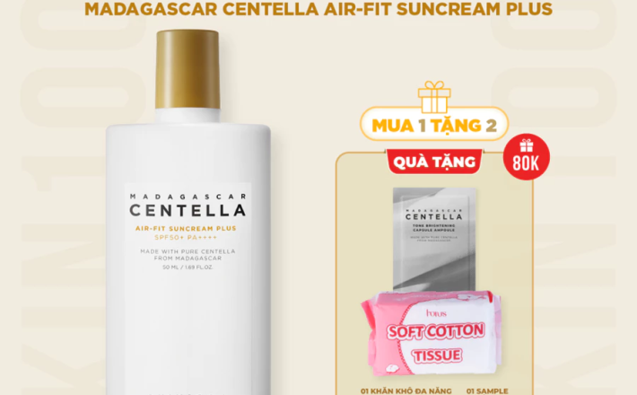Kem chống nắng vật lí SKIN1004 Madagascar Centella Air-Fit SunCream Plus SPF50+ PA++++ 50ml