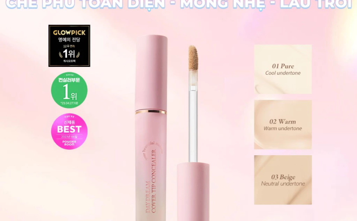 Kem che khuyết điểm Aperire Daydream Cover Tip Concealer 4.5ml - Che phủ toàn diện mỏng nhẹ lâu trôi