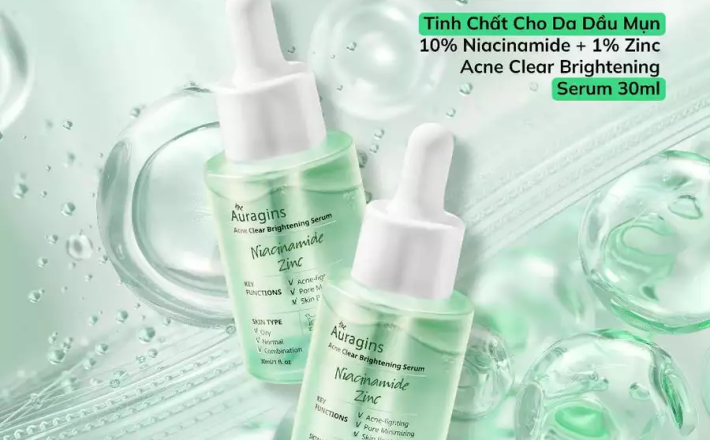Tinh Chất Giảm Thâm The Auragins 10% Niacinamide + 1% Zinc Acne Clear Serum