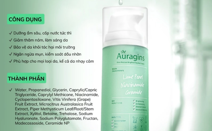 Gel dưỡng ẩm ngừa mụn, giảm thâm The Auragins Skin Gel Cream 100ml