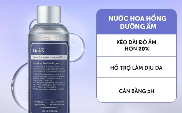 [Nhập COSDK4 giảm 20K đơn 199K] Nước hoa hồng Dear, Klairs Supple Preparation Unscented Toner 180ml