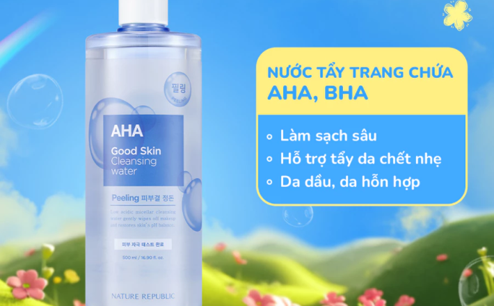Nước tẩy trang cho da dầu Nature Republic làm sạch sâu bụi bẩn và makeup Good Skin AHA Ampoule 500ml