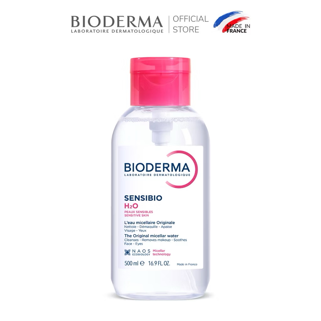 ￼[PHIÊN BẢN NẮP NHẤN] Dung dịch làm sạch và tẩy trang Micellar cho da nhạy cảm Bioderma Sensibio H2O - 500ml 