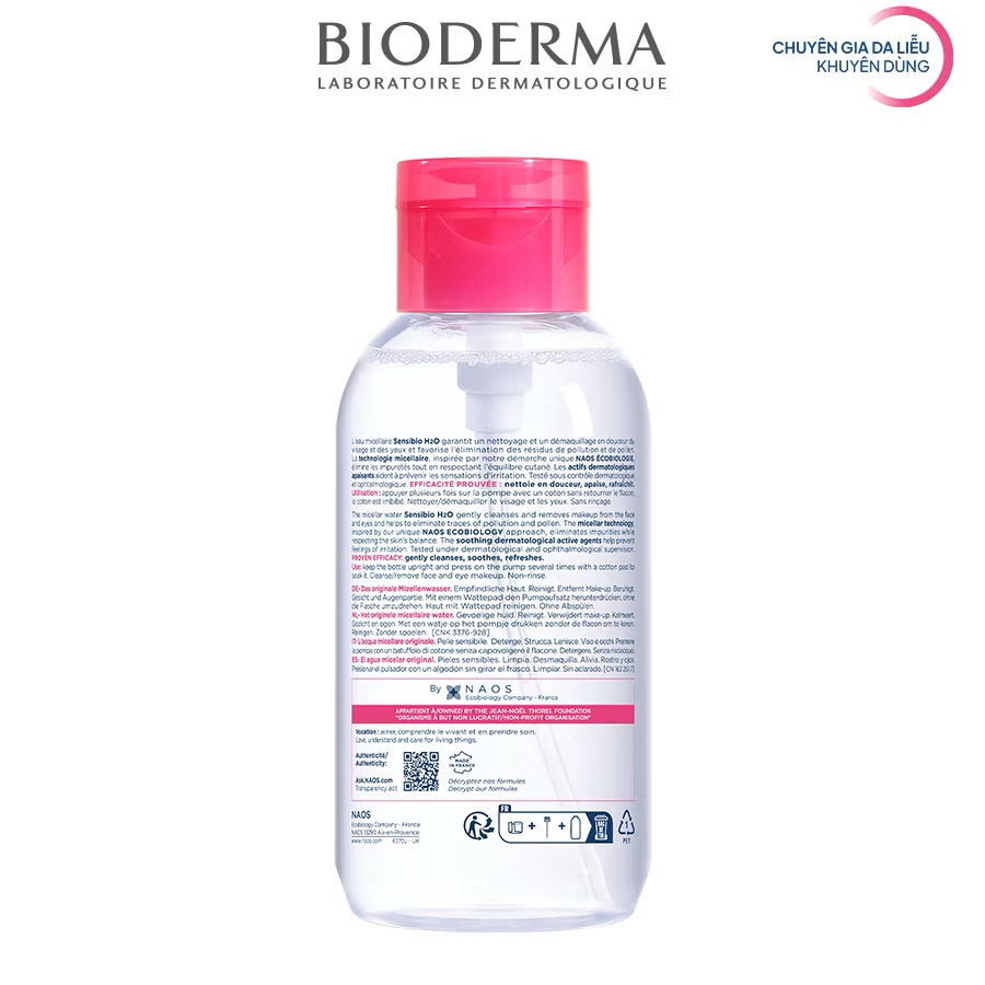 ￼[PHIÊN BẢN NẮP NHẤN] Dung dịch làm sạch và tẩy trang Micellar cho da nhạy cảm Bioderma Sensibio H2O - 500ml 