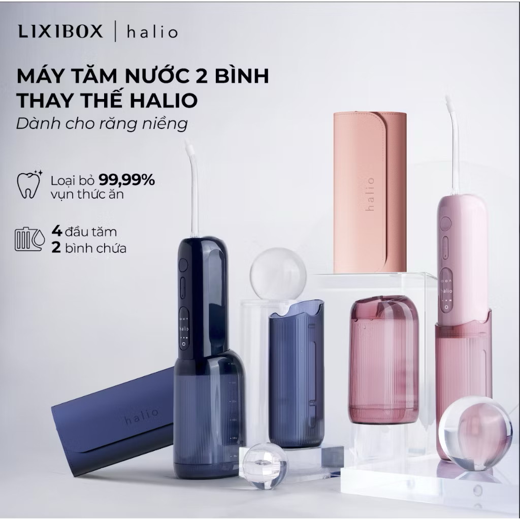 ￼Máy Tăm Nước 2 Bình Thay Thế Halio UltraClean Express Hydro Floss - Kèm Túi Da 