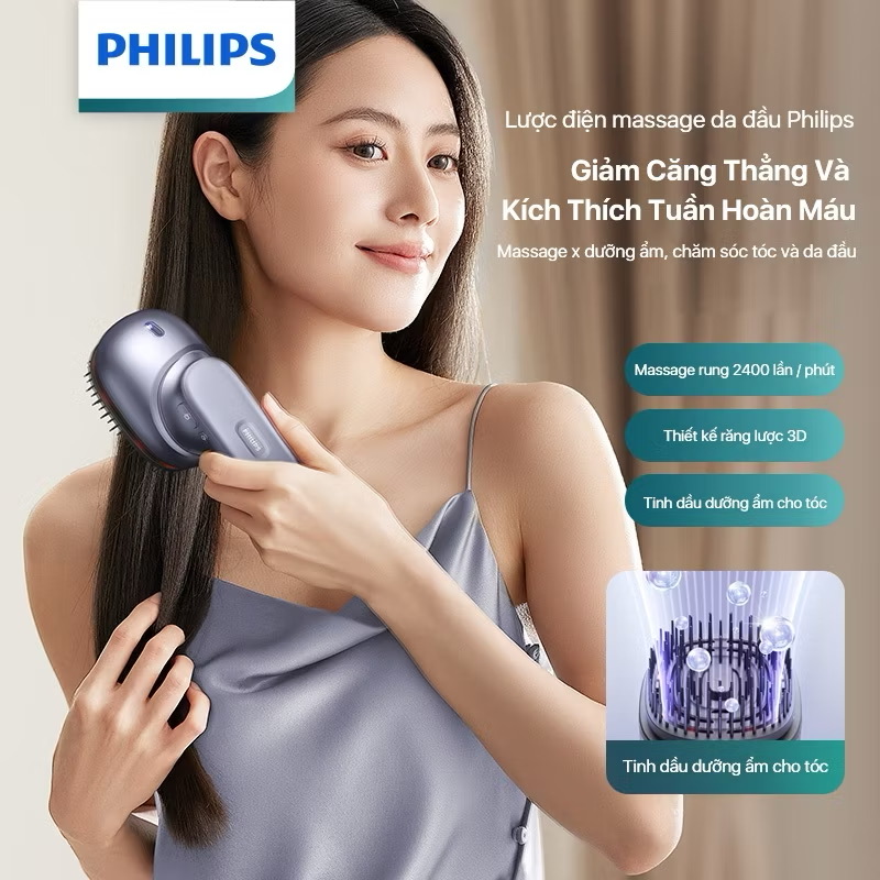 ￼Lược Điện Massage Da Đầu PHILIPS 1511-massage giảm căng thẳng và kích thích tuần hoàn máu,tinh dầu dưỡng ẩm chăm sóc tóc 