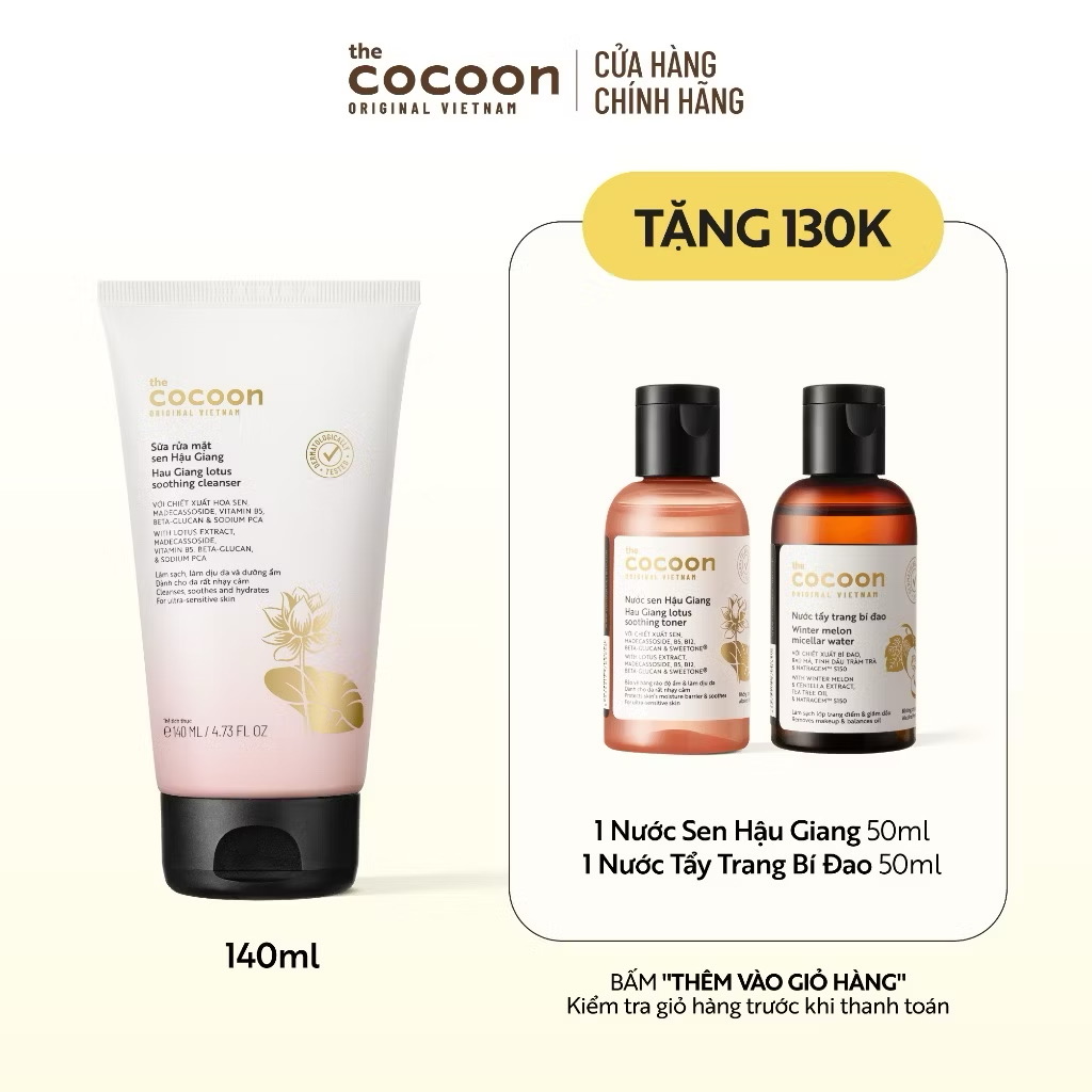 ￼Sữa rửa mặt sen Hậu Giang Cocoon 140ml 