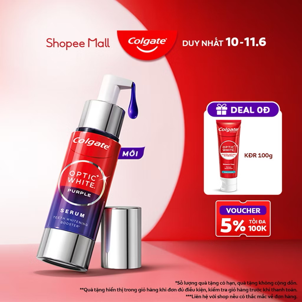 ￼Tinh chất trắng răng tăng cường Colgate Optic White Purple Serum-Trung hòa sắc vàng, rạng rỡ tức thì 40ML 