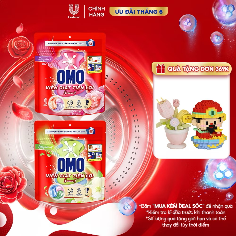 ￼Túi viên giặt tiện lợi OMO 3 trong 1 (30-50viên/túi) 