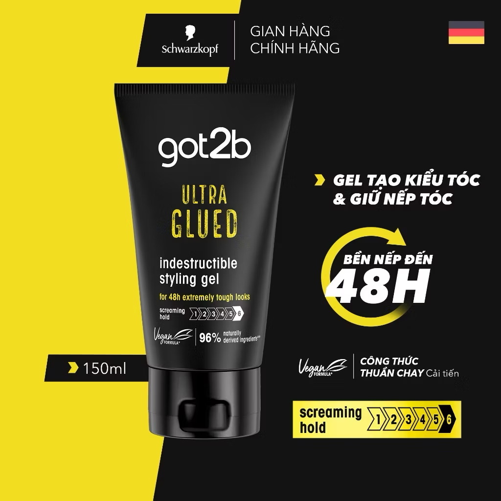 Gel tạo kiểu tóc và giữ nếp tóc Got2b Ultra Glued 150ml - Giữ nếp lên đến 48h 