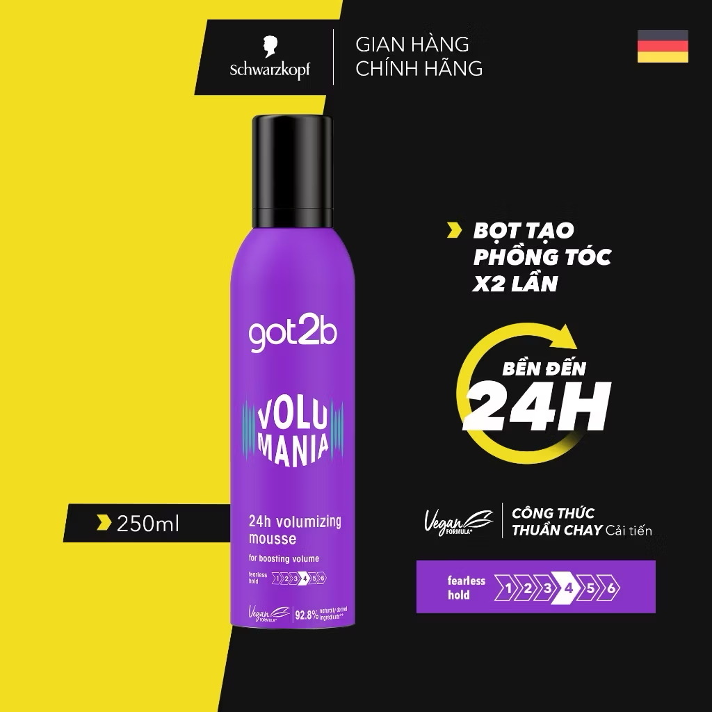 Bọt tạo phồng tóc Got2b Volumising Mousse 250ml - Tăng cường độ phồng cho tóc, Giữ nếp đến 24h 
