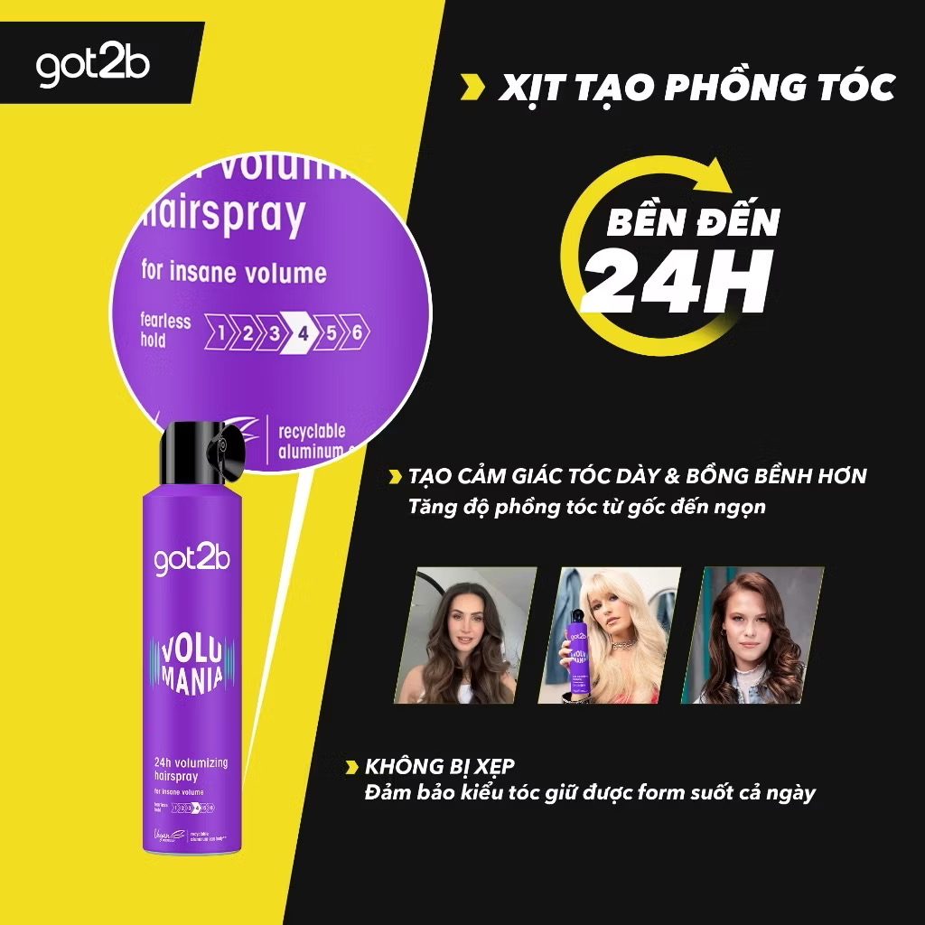 Xịt tạo phồng tóc Got2b Volumizing Hairspray 300ml - Giữ độ phồng lên đến 24 giờ, không gây cứng tóc 