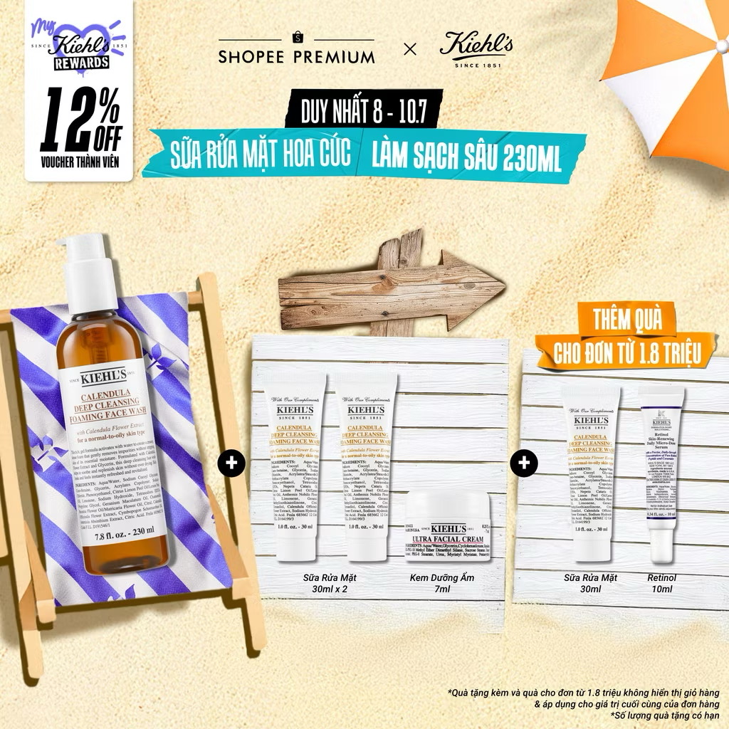 ￼Sữa rửa mặt hoa cúc Kiehl's Calendula Deep Cleansing Foaming Face Wash 230ml 